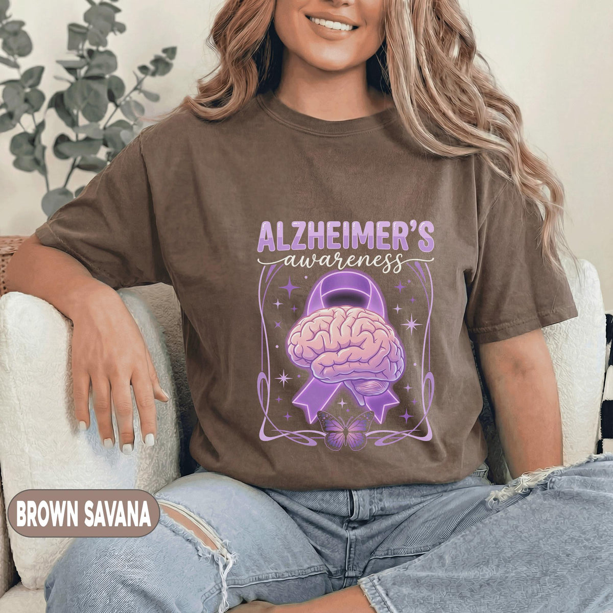 Alzheimer’s Awareness Shirt, Purple Ribbon Brain Graphic Tee, Dementia Awareness Support Shirt, Neurology Awareness Gift