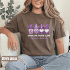Gnome One Fights Alone Alzheimer’s Awareness Shirt, Cute Purple Gnome Ribbon Tee, Dementia Support Gift, Funny Awareness Shirt