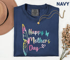 Comfort Colors Mothers Day Shirt, Happy Mothers Day Butterfly Tee, Pastel Rainbow Mom Gift, Cute Floral Mama T Shirt for Women