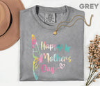 Comfort Colors Mothers Day Shirt, Happy Mothers Day Butterfly Tee, Pastel Rainbow Mom Gift, Cute Floral Mama T Shirt for Women