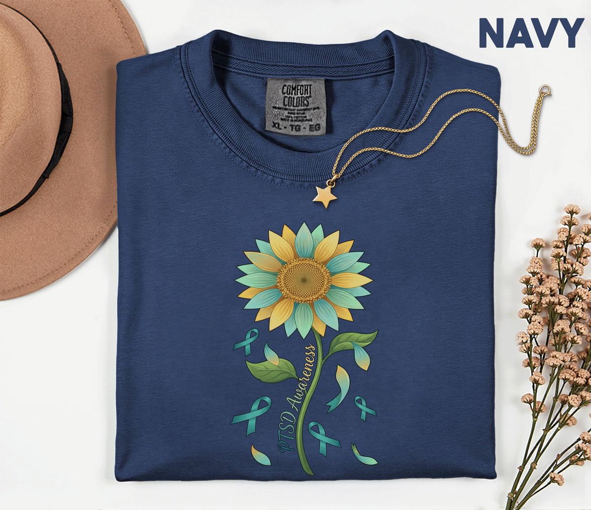 Comfort Colors PTSD Awareness Shirt, Teal Ribbon Sunflower Tee, Mental Health Support Shirt, Trauma Survivor Gift, Unisex