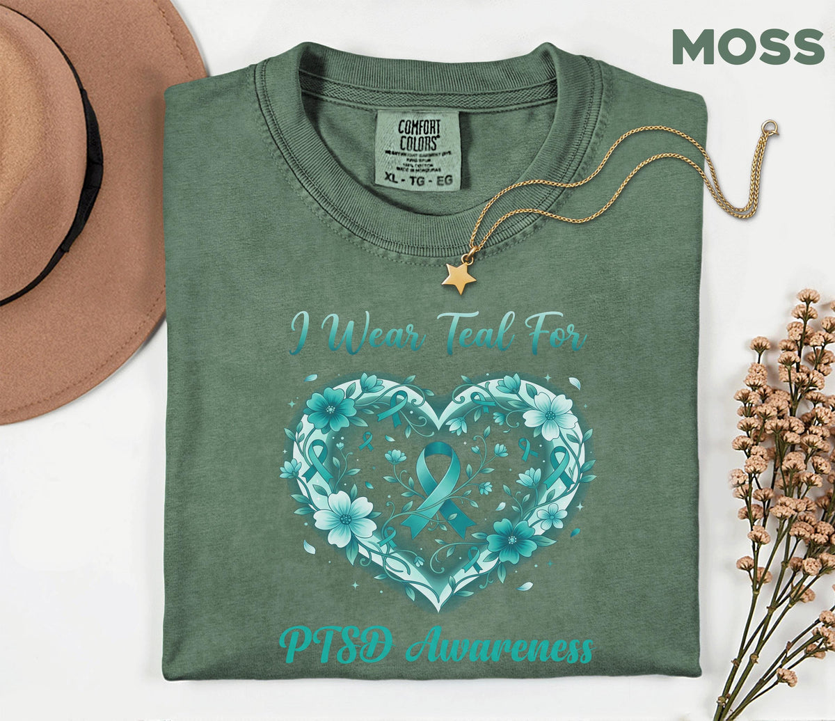 Comfort Colors PTSD Awareness Shirt, I Wear Teal For PTSD Tee, Teal Ribbon Mental Health Shirt, Trauma Survivor Support Gift