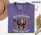 Comfort Colors® PTSD Awareness Shirt, My Demons Know I Fight Back Tee, Patriotic Veteran Skull Shirt, Military Support Gift