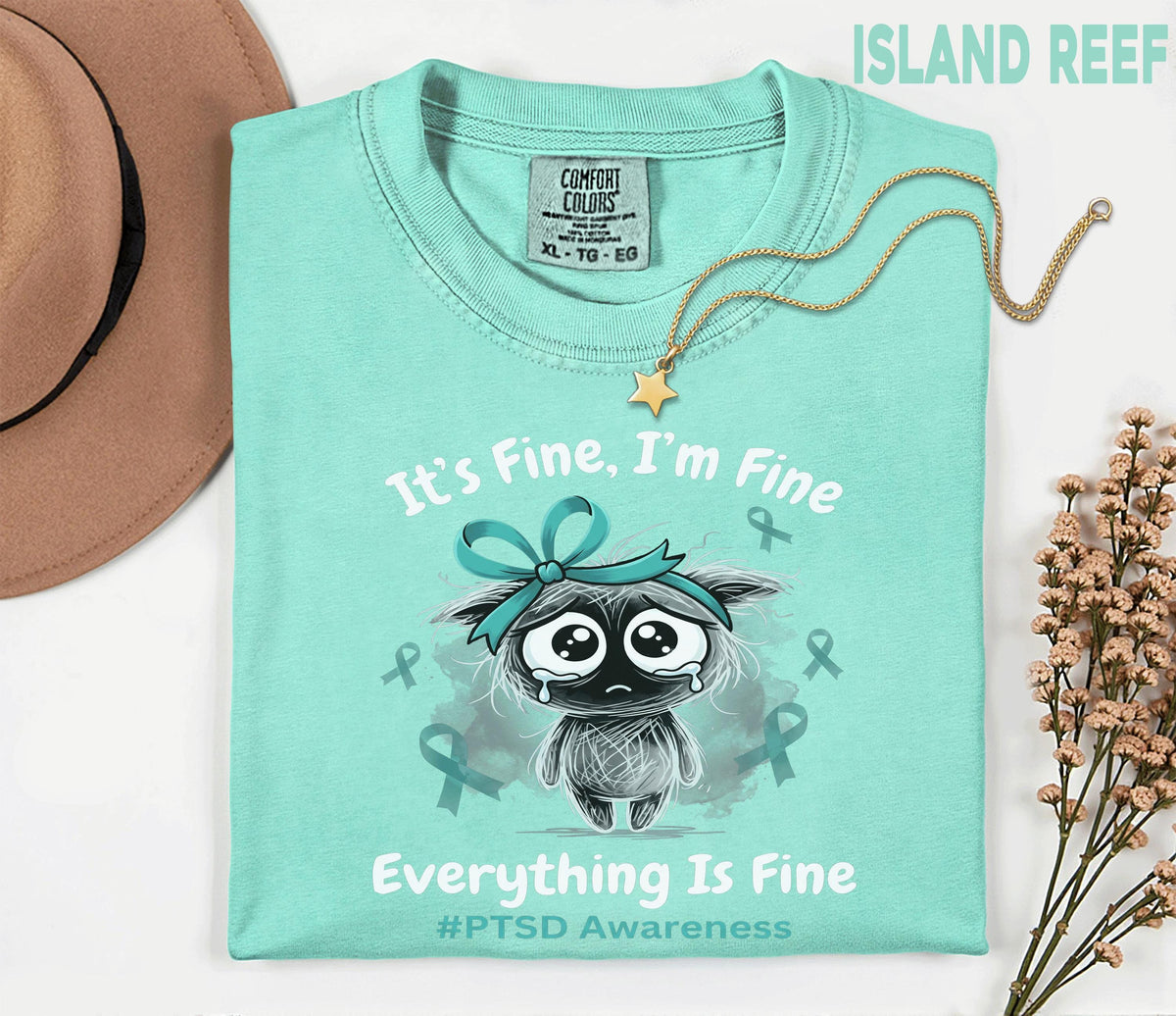 Comfort Colors® PTSD Awareness Shirt, It's Fine I'm Fine Tee, Mental Health Awareness Shirt, Teal Ribbon Trauma Survivor Gift