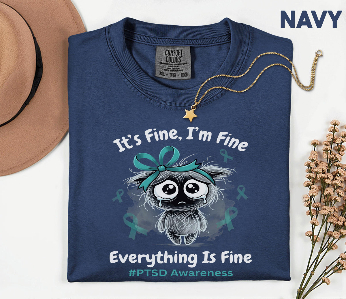 Comfort Colors® PTSD Awareness Shirt, It's Fine I'm Fine Tee, Mental Health Awareness Shirt, Teal Ribbon Trauma Survivor Gift