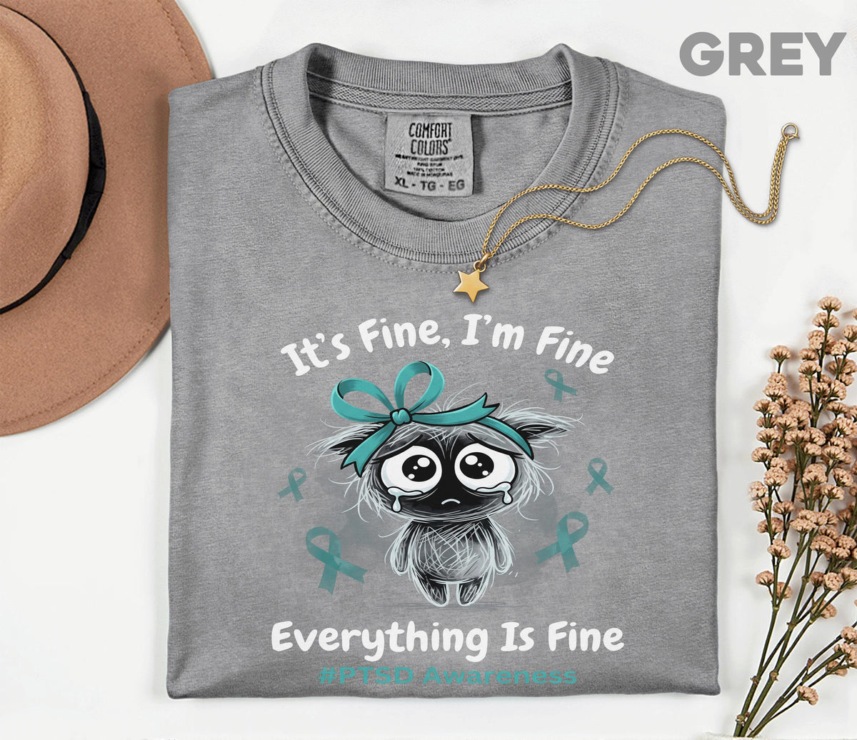 Comfort Colors® PTSD Awareness Shirt, It's Fine I'm Fine Tee, Mental Health Awareness Shirt, Teal Ribbon Trauma Survivor Gift