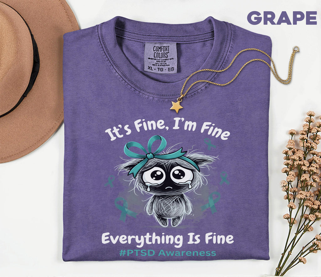 Comfort Colors® PTSD Awareness Shirt, It's Fine I'm Fine Tee, Mental Health Awareness Shirt, Teal Ribbon Trauma Survivor Gift