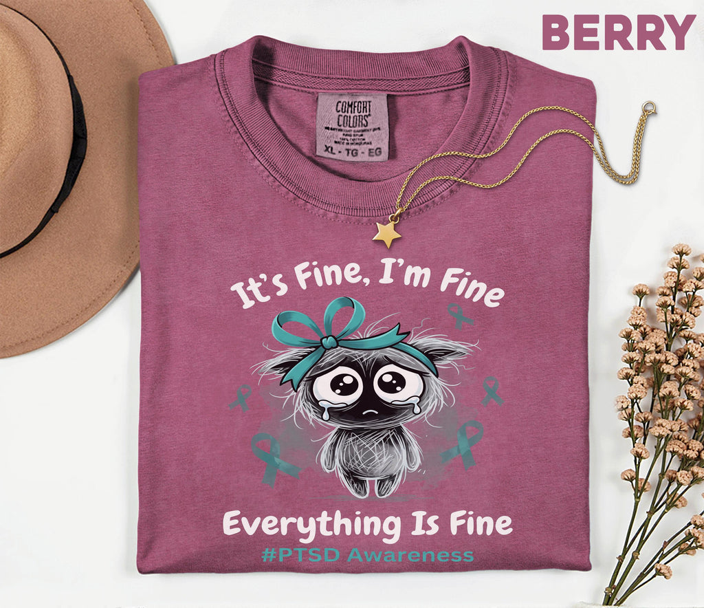 Comfort Colors® PTSD Awareness Shirt, It's Fine I'm Fine Tee, Mental Health Awareness Shirt, Teal Ribbon Trauma Survivor Gift