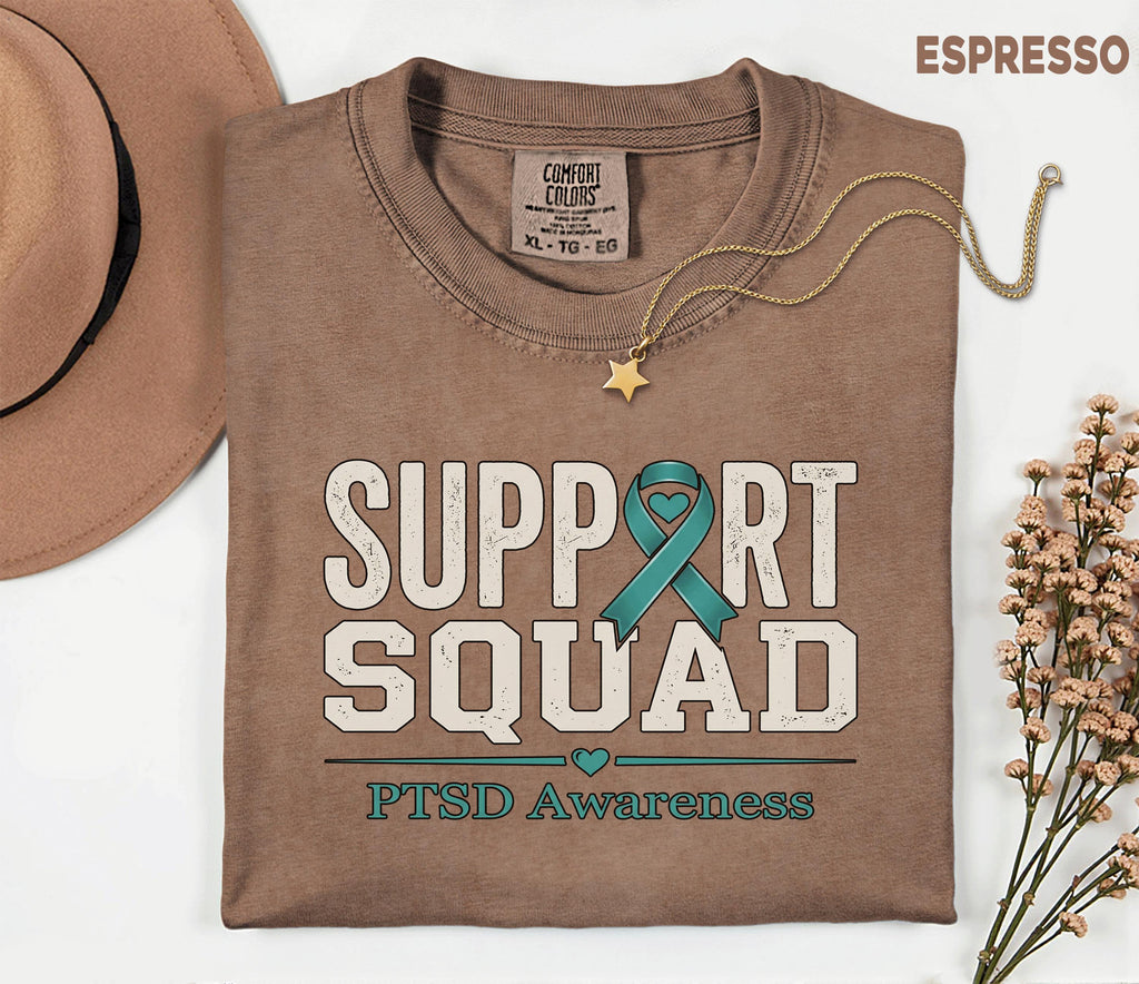 Comfort Colors PTSD Awareness Support Squad Shirt, Matching Teal Ribbon Mental Health Tee, Team Trauma Survivor Support Gift, Advocacy Shirt