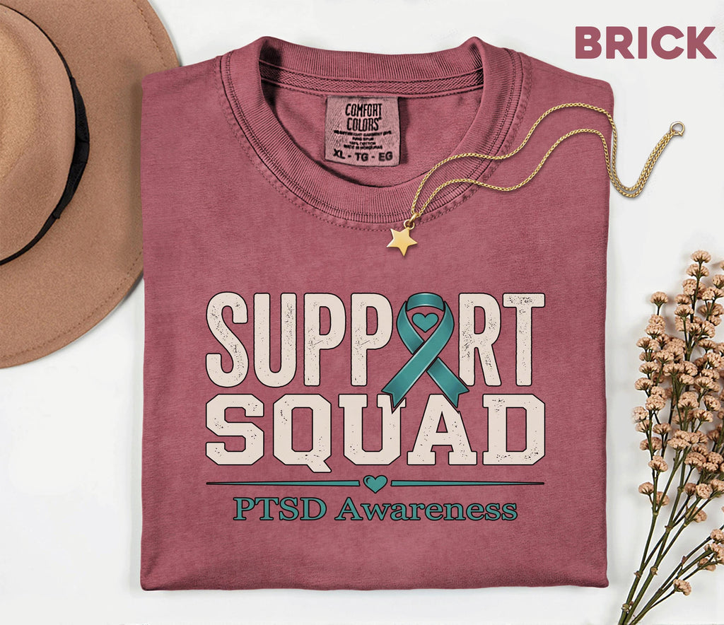 Comfort Colors PTSD Awareness Support Squad Shirt, Matching Teal Ribbon Mental Health Tee, Team Trauma Survivor Support Gift, Advocacy Shirt