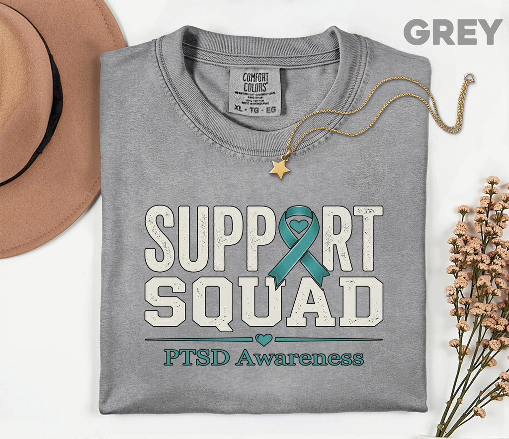Comfort Colors PTSD Awareness Support Squad Shirt, Matching Teal Ribbon Mental Health Tee, Team Trauma Survivor Support Gift, Advocacy Shirt