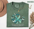 Comfort Colors® PTSD Awareness Support Squad Shirt, Matching Teal Ribbon Butterfly Mental Health Tee, Group Trauma Survivor Support Gift