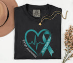 Comfort Colors® PTSD Awareness Shirt, Teal Ribbon Heartbeat Tee, No One Fights Alone Mental Health Support Shirt, Trauma Survivor Gift