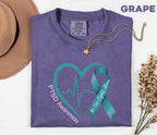 Comfort Colors® PTSD Awareness Shirt, Teal Ribbon Heartbeat Tee, No One Fights Alone Mental Health Support Shirt, Trauma Survivor Gift