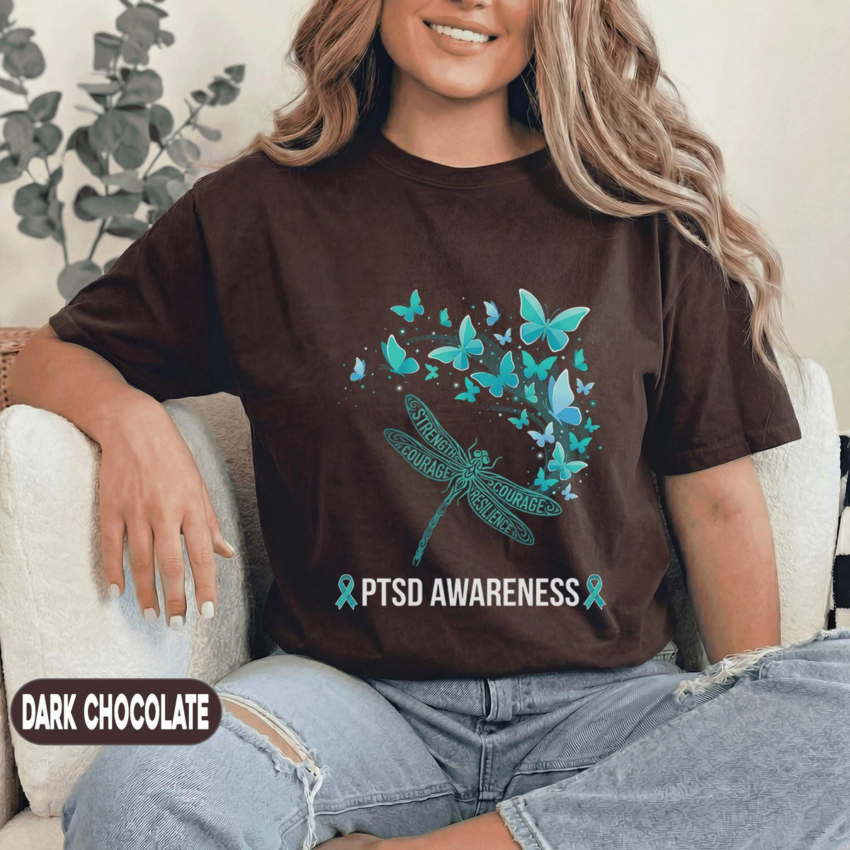 PTSD Awareness Dragonfly Shirt, Teal Ribbon Mental Health T-Shirt, Strength Courage Resilience Tee, Butterfly Survivor Support Gift