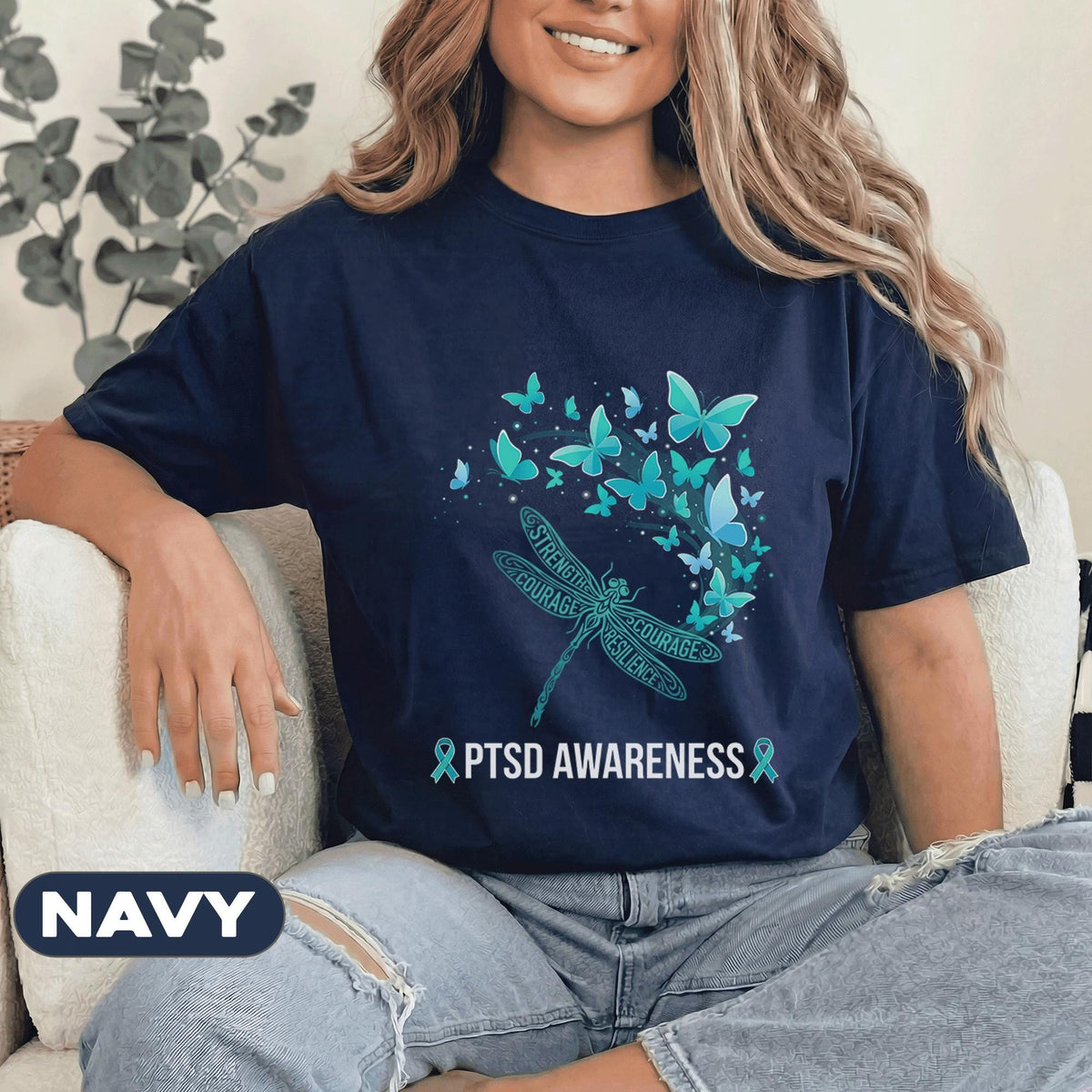 PTSD Awareness Dragonfly Shirt, Teal Ribbon Mental Health T-Shirt