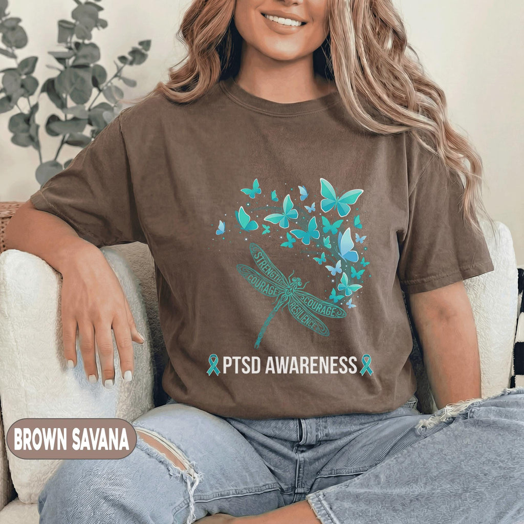 PTSD Awareness Dragonfly Shirt, Teal Ribbon Mental Health T-Shirt, Strength Courage Resilience Tee, Butterfly Survivor Support Gift