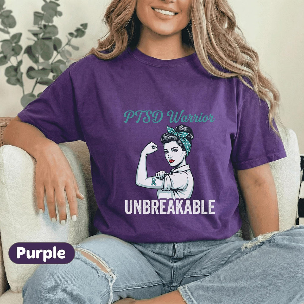PTSD Warrior Unbreakable Shirt, Teal Ribbon Mental Health Awareness T-Shirt, Strong Survivor Feminist Tee, Trauma Support Gift