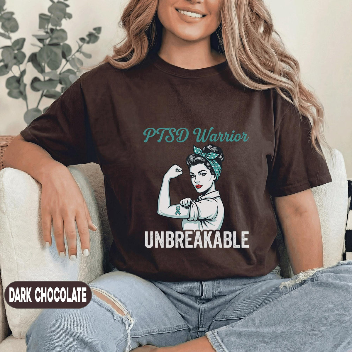 PTSD Warrior Unbreakable Shirt, Teal Ribbon Mental Health Awareness T-Shirt, Strong Survivor Feminist Tee, Trauma Support Gift