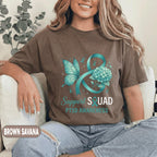 PTSD Awareness Support Squad Shirt, Teal Ribbon Butterfly Mental Health T-Shirt, Trauma Survivor Advocate Gift, Hydrangea Tee