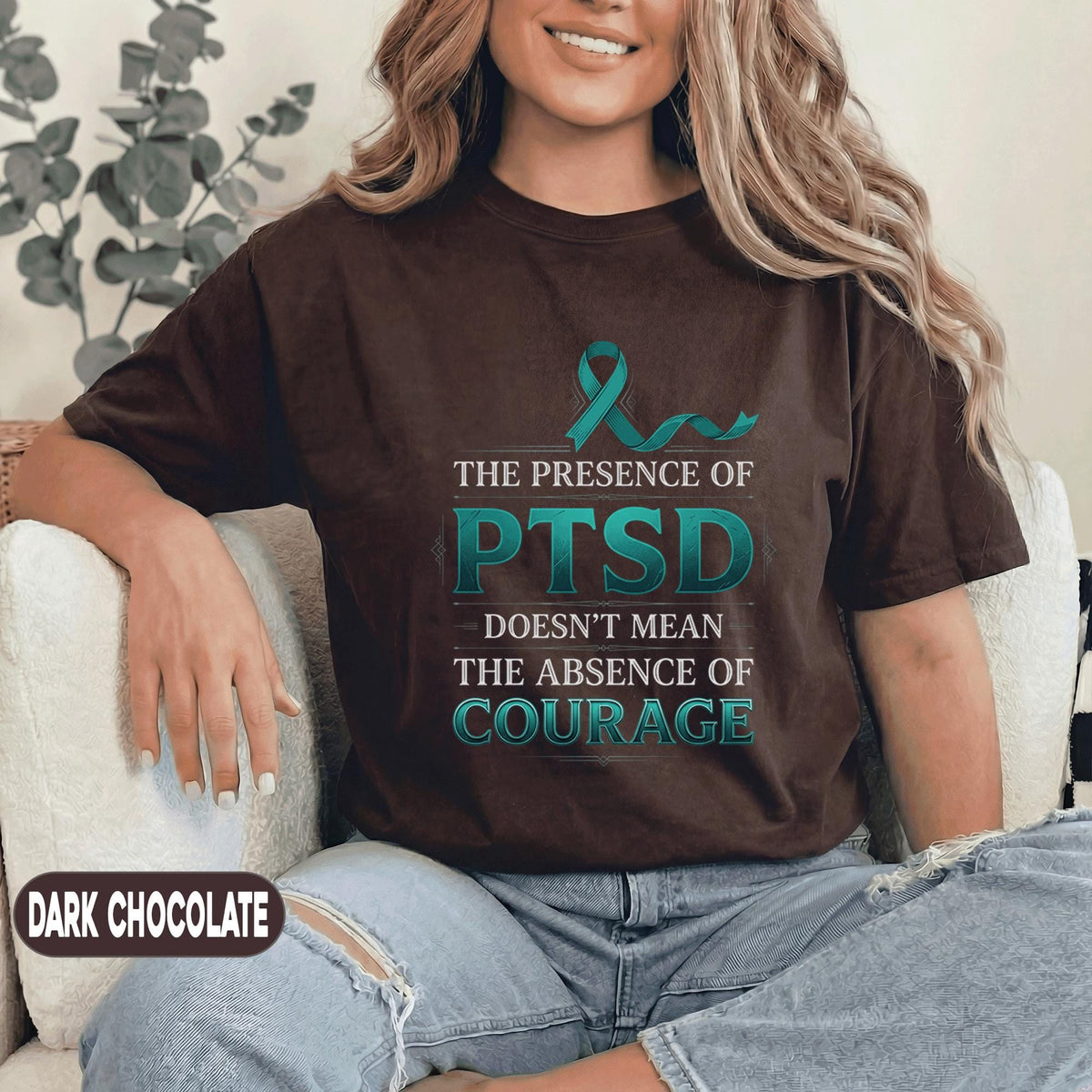 PTSD Awareness Courage Shirt, Teal Ribbon Mental Health T-Shirt, Inspirational Trauma Survivor Quote Tee, Support Gift
