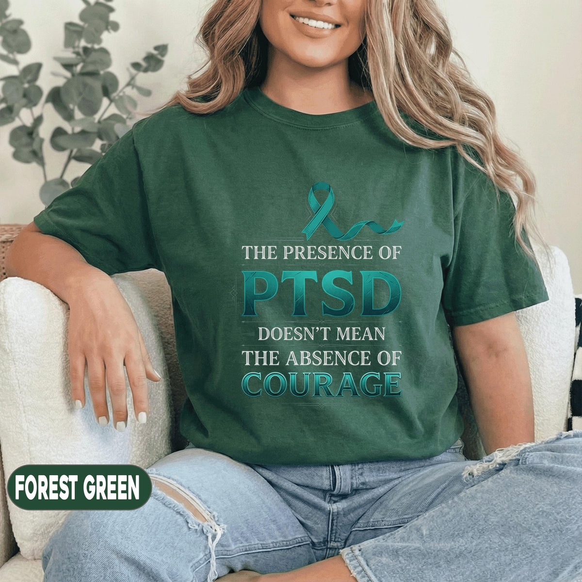 PTSD Awareness Courage Shirt, Teal Ribbon Mental Health T-Shirt, Inspirational Trauma Survivor Quote Tee, Support Gift