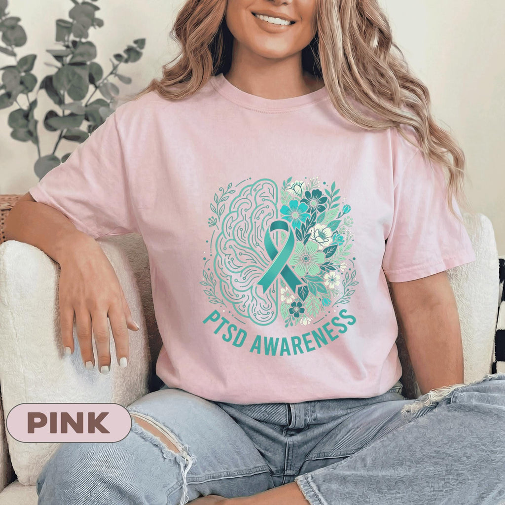 PTSD Awareness Shirt, Teal Ribbon Mental Health T-Shirt, Trauma Survivor Support Tee, Healing Brain Graphic, Therapy Gift, Advocate Apparel