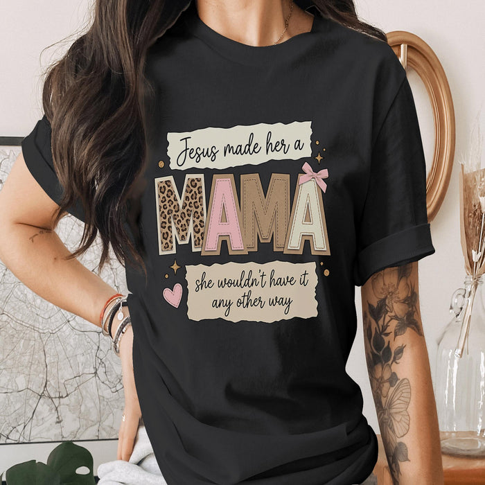 Christian Mama Shirt Jesus Made Her A Mama Faith T-Shirt Religious Mom Gift Inspirational Quote Tee Leopard Pink Bow ...