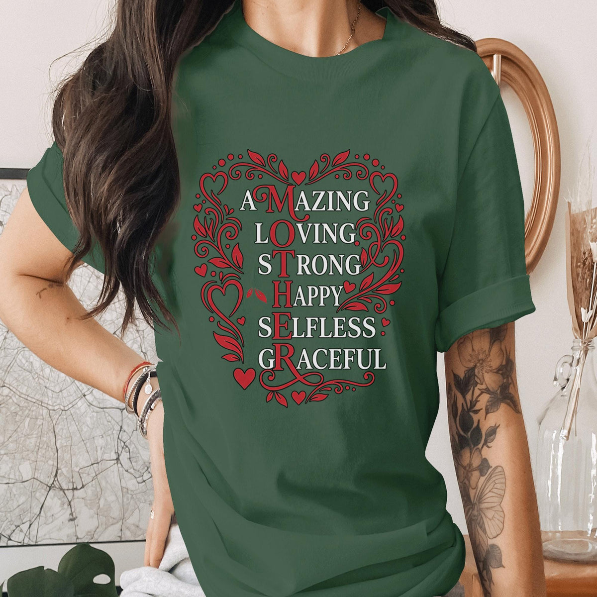 Mother Acronym Shirt Amazing Loving Strong Happy Selfless Graceful Mom Tee Mothers Day Gift Heart Floral Mama Shirt