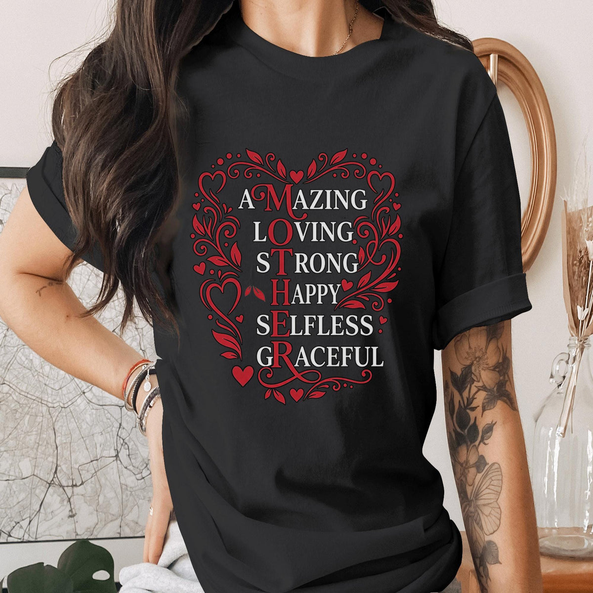 Mother Acronym Shirt Amazing Loving Strong Happy Selfless Graceful Mom Tee Mothers Day Gift Heart Floral Mama Shirt