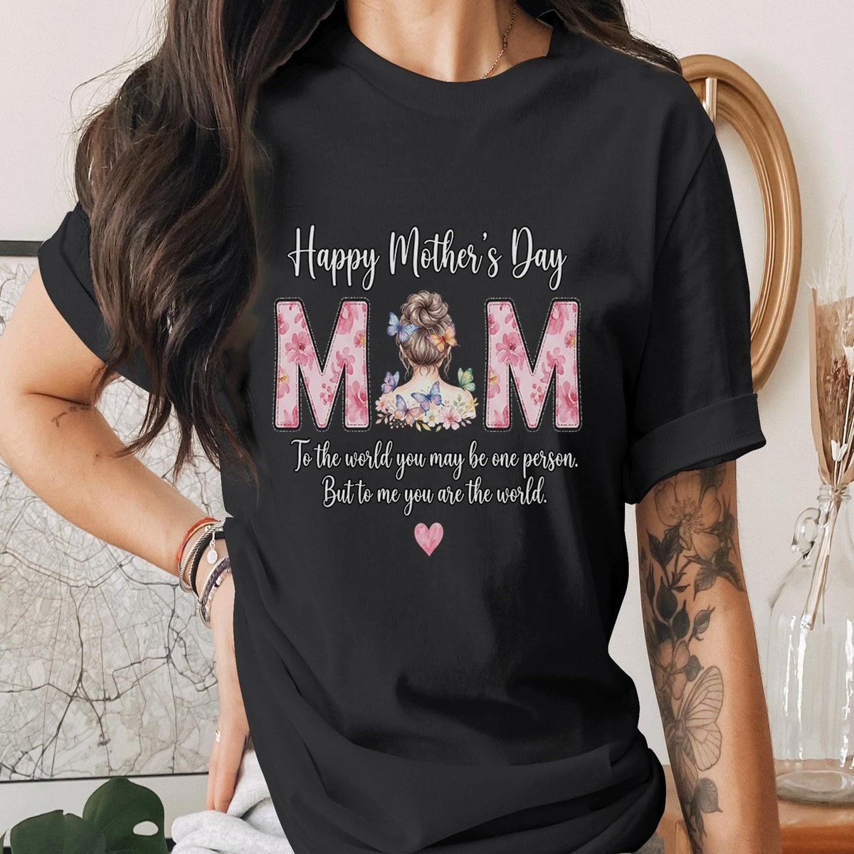 Happy Mothers Day Mom Shirt Butterfly Mom Tee Floral MOM T-Shirt Sentimental Quote Gift for Mother Cute Pink Letterin...