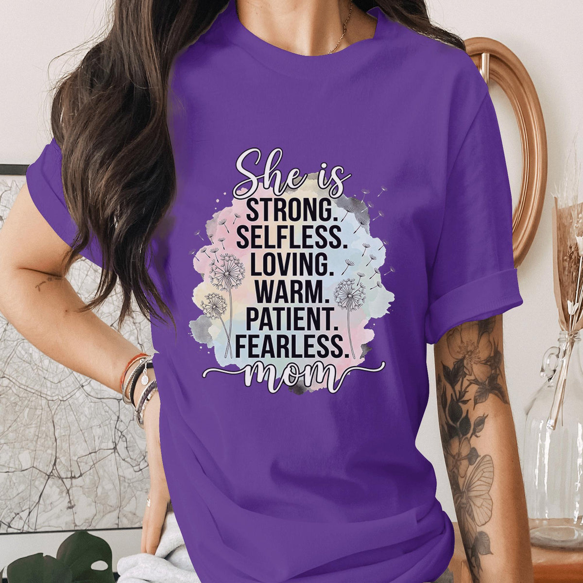 Strong Mom Shirt Inspirational Mother Quote Tee She Is Strong Selfless Loving Patient Fearless Mom T-Shirt Mothers Day Gift Idea Mama Shirt