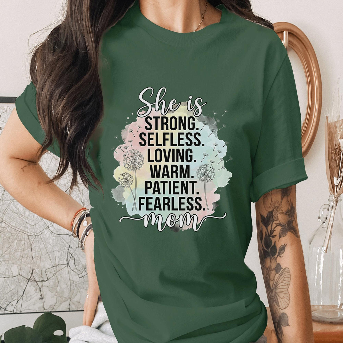 Strong Mom Shirt Inspirational Mother Quote Tee She Is Strong Selfless Loving Patient Fearless Mom T-Shirt Mothers Day Gift Idea Mama Shirt