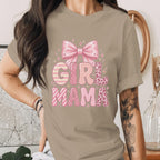 Girl Mama Shirt Pink Bow Mom Tee Cute Girly Mom T-Shirt Leopard Glitter Lettering Trendy Mothers day Gift Idea Aesthetic Top Mama Shirt