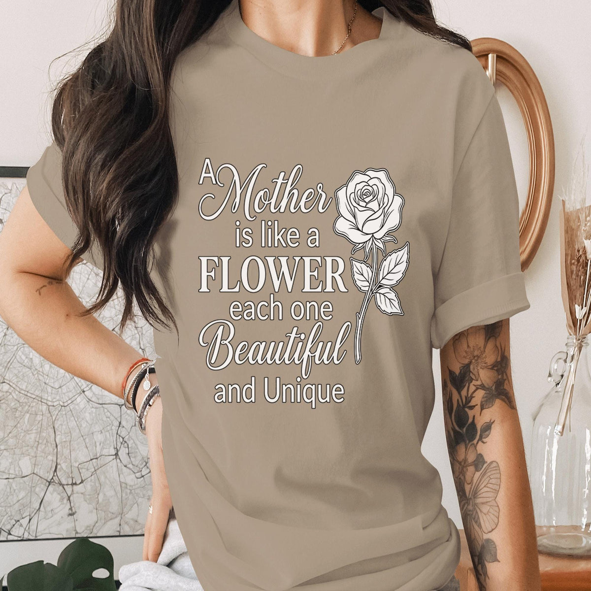 Mother Is Like a Flower Shirt Inspirational Mom Quote Tee Floral Rose T-Shirt Mothers Day Gift Idea Elegant Mom Top Mama Shirt