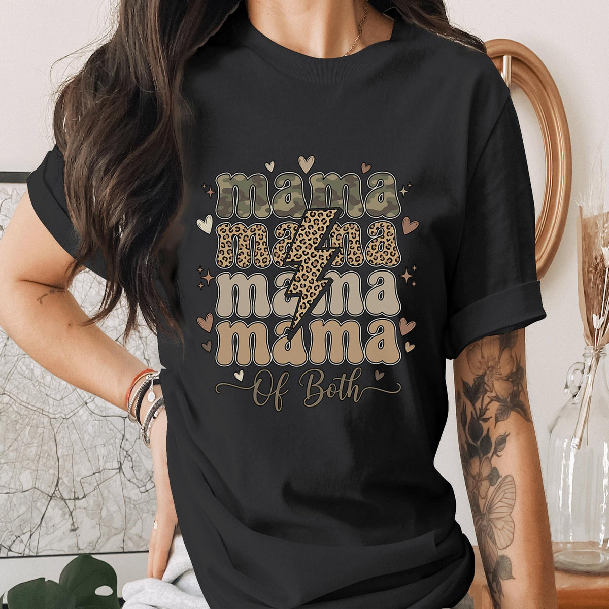 Mama Of Both Shirt Camo Leopard Lightning Bolt Tee Trendy Mom T-Shirt Stylish Mama Gift Mothers Day Tee