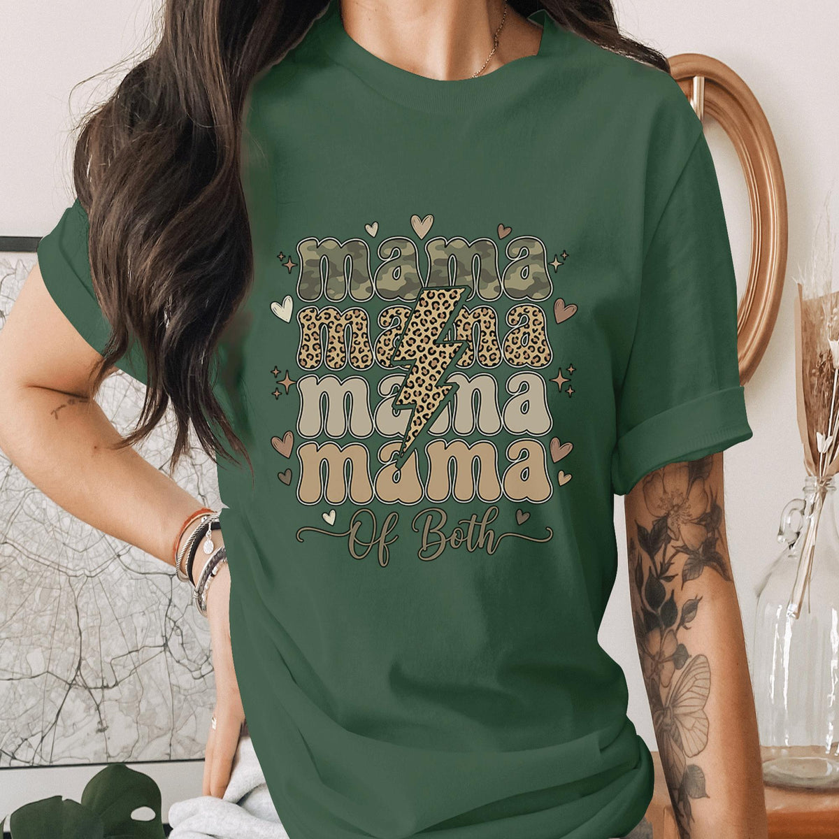 Mama Of Both Shirt Camo Leopard Lightning Bolt Tee Trendy Mom T-Shirt Stylish Mama Gift Mothers Day Tee