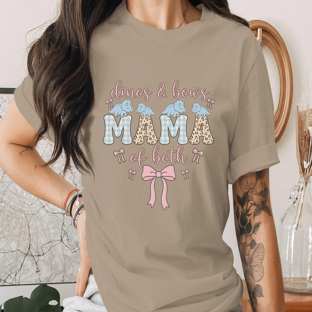 Dinos and Bows Mama Of Both Shirt Cute Boy Girl Mom Tee Dinosaur Bow Mom Shirt Trendy Mama T-Shirt Mothers Day Gift Idea