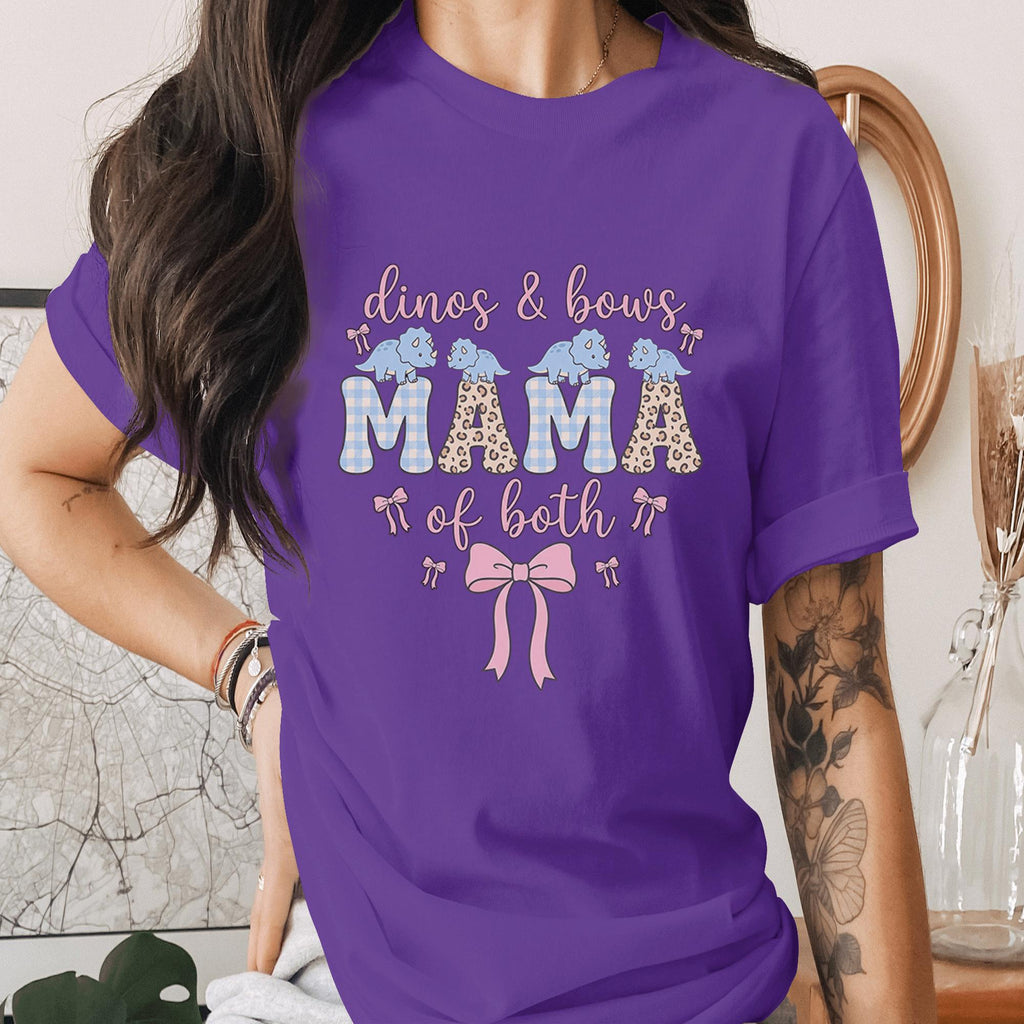 Dinos and Bows Mama Of Both Shirt Cute Boy Girl Mom Tee Dinosaur Bow Mom Shirt Trendy Mama T-Shirt Mothers Day Gift Idea