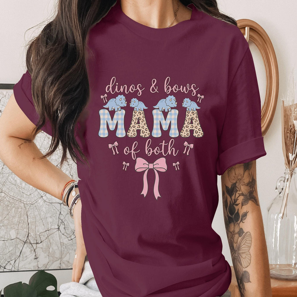Dinos and Bows Mama Of Both Shirt Cute Boy Girl Mom Tee Dinosaur Bow Mom Shirt Trendy Mama T-Shirt Mothers Day Gift Idea