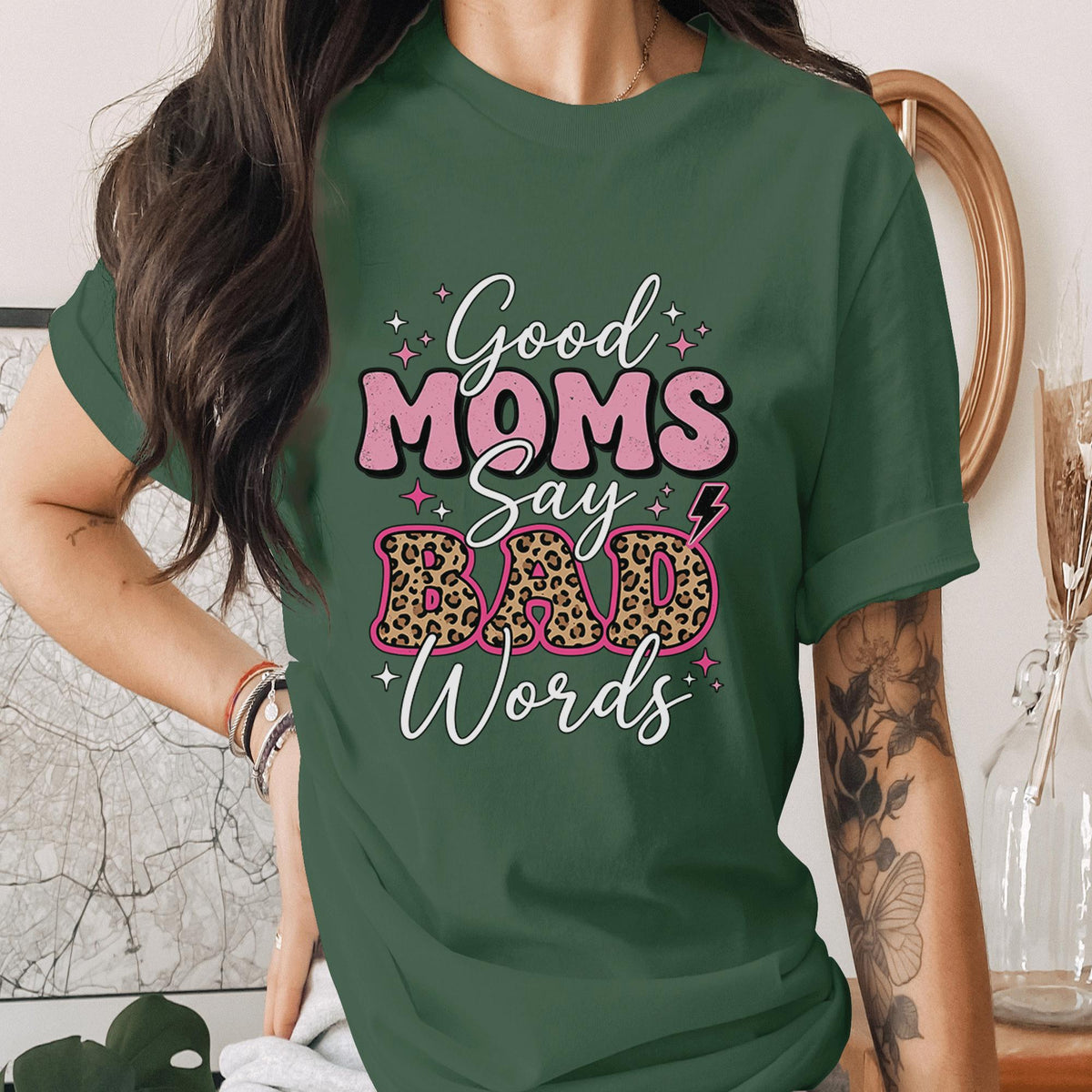 Good Moms Say Bad Words Shirt Funny Mom Tee Trendy Leopard Print Mama Shirt Cool Mom T-Shirt Mothers Day Gift Idea