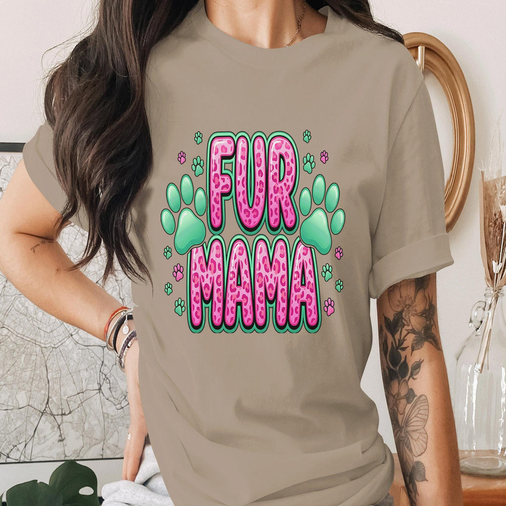 Fur Mama Shirt Pink Leopard Dog Mom Tee Cute Pet Lover T-Shirt Paw Print Gift for Dog Lover Cat Mom Gift Animal Lover Shirt Mothers Day