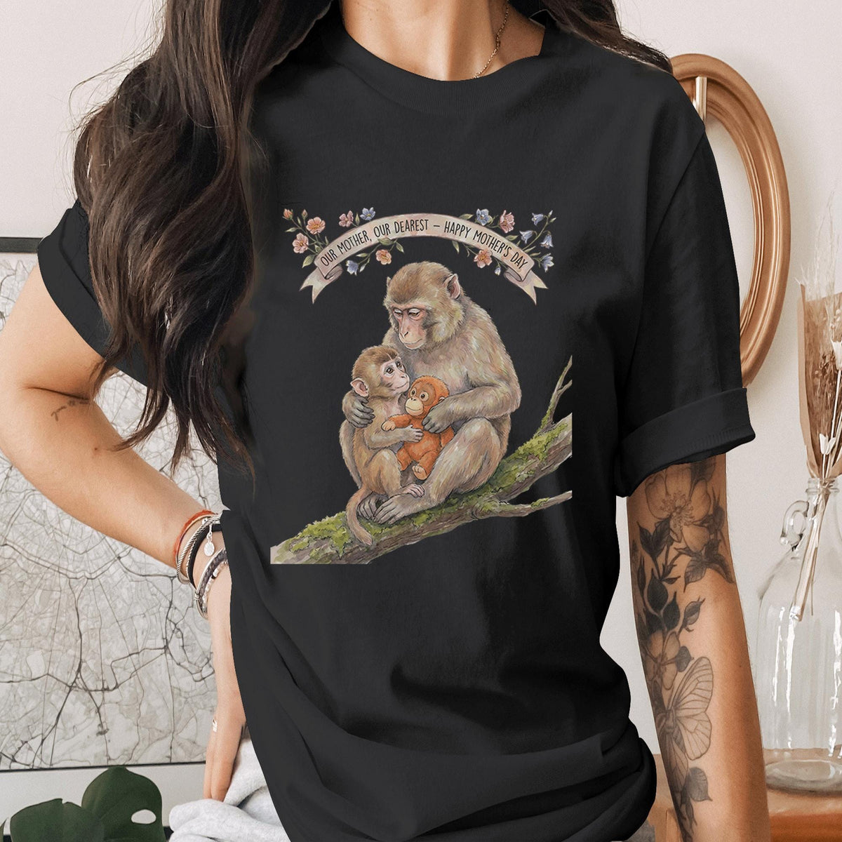 Monkey Mother Love Shirt Cute Animal Mom Tee Vintage Style Happy Mothers Day Shirt Wildlife Mom Gift Unique Nature Lo...