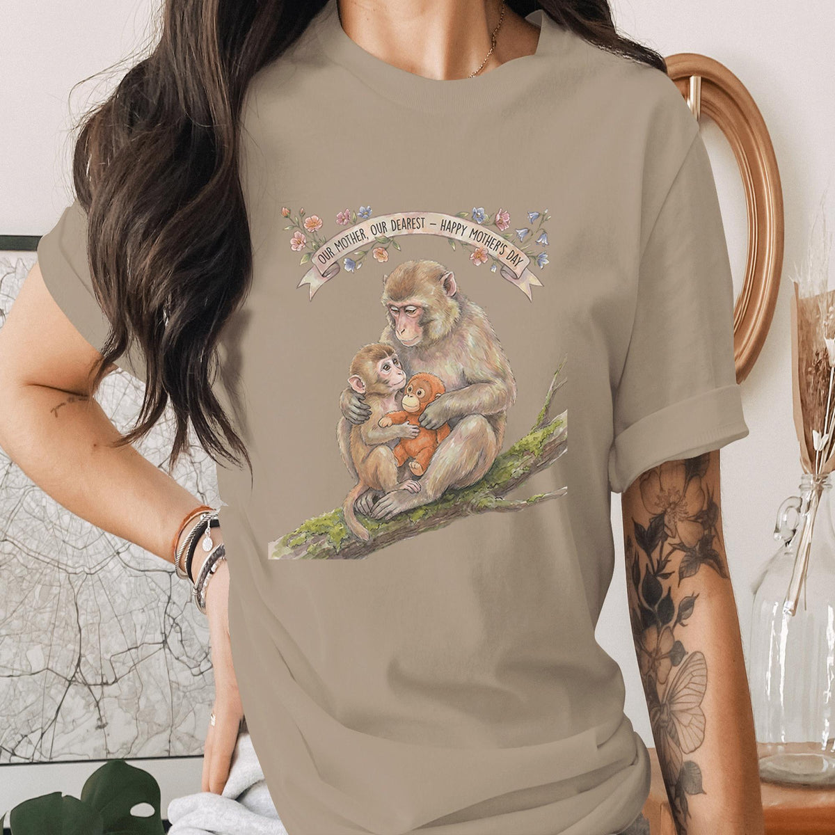 Monkey Mother Love Shirt Cute Animal Mom Tee Vintage Style Happy Mothers Day Shirt Wildlife Mom Gift Unique Nature Lover Mama Tee