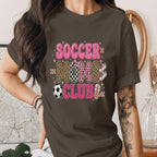 Soccer Moms Club Shirt Cute Soccer Mom Tee Pink Leopard Sports Mom T-Shirt Football Mom Gift Trendy Game Day Mom Outfit Mothers Day Shirt