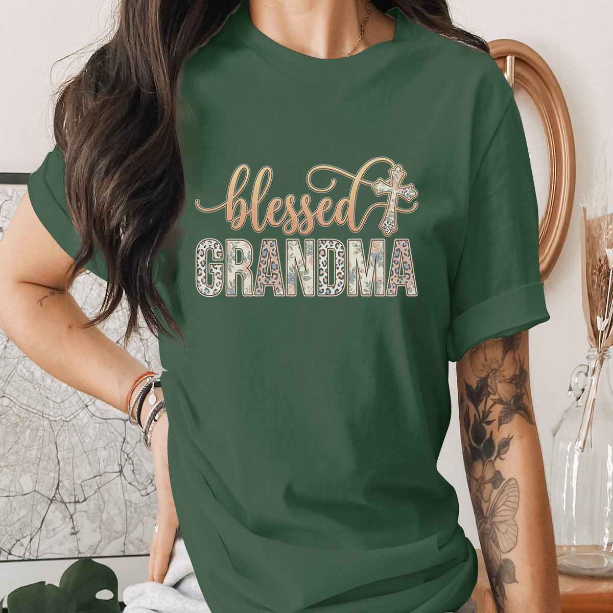 Blessed Grandma Shirt Christian Grandma Gift Faith Based Nana Tee Leopard Print Grandma T-Shirt Religious Gift for Grandma Mothers Day