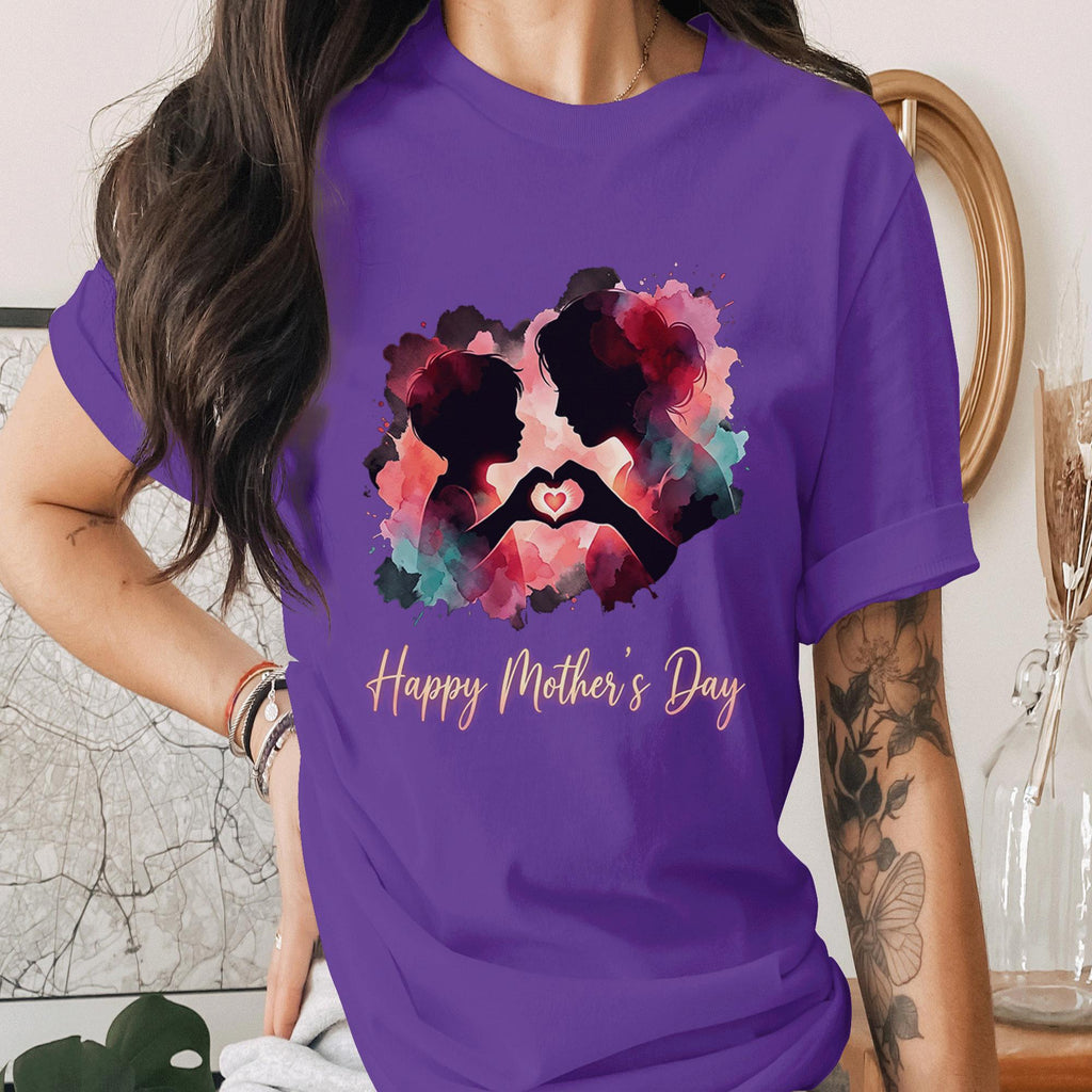 Happy Mothers Day Shirt Mom and Child Love Silhouette Tee Watercolor Art Mom Gift Emotional Motherhood T-Shirt Family Love Mama Shirt