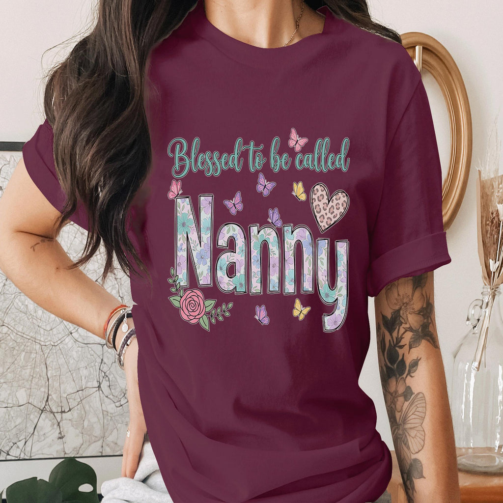 Blessed to Be Called Nanny Shirt Floral Nana Tee Cute Grandma Gift Butterfly Flower Nana Shirt Mothers Day Gift for Grandma