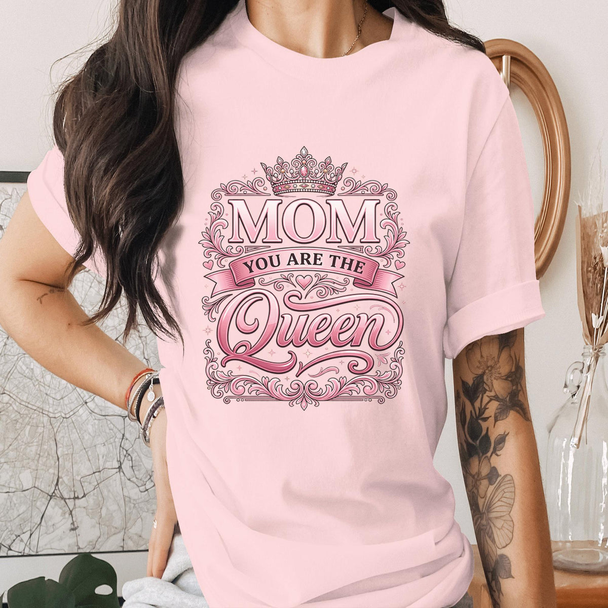 Mom You Are The Queen Shirt Pink Crown Mom Tee Mothers Day Gift Idea for Mom Queen Shirt Elegant Mom Life Shirt Royal Mama Tee