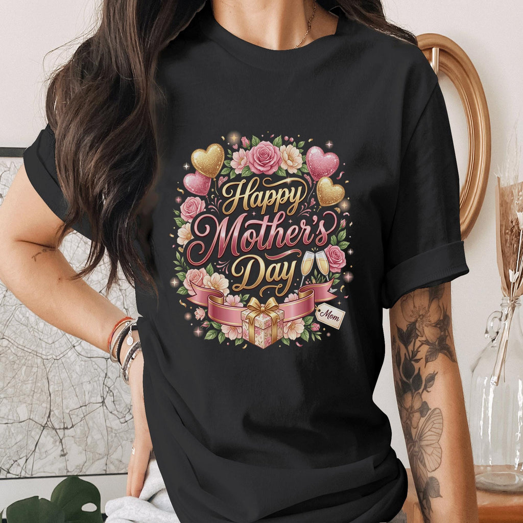 Happy Mothers Day Shirt Floral Heart Mom Gift Tee Cute Mama Shirt Pink Gold Heart Mom Shirt Gift for Her Mothers Day Tee